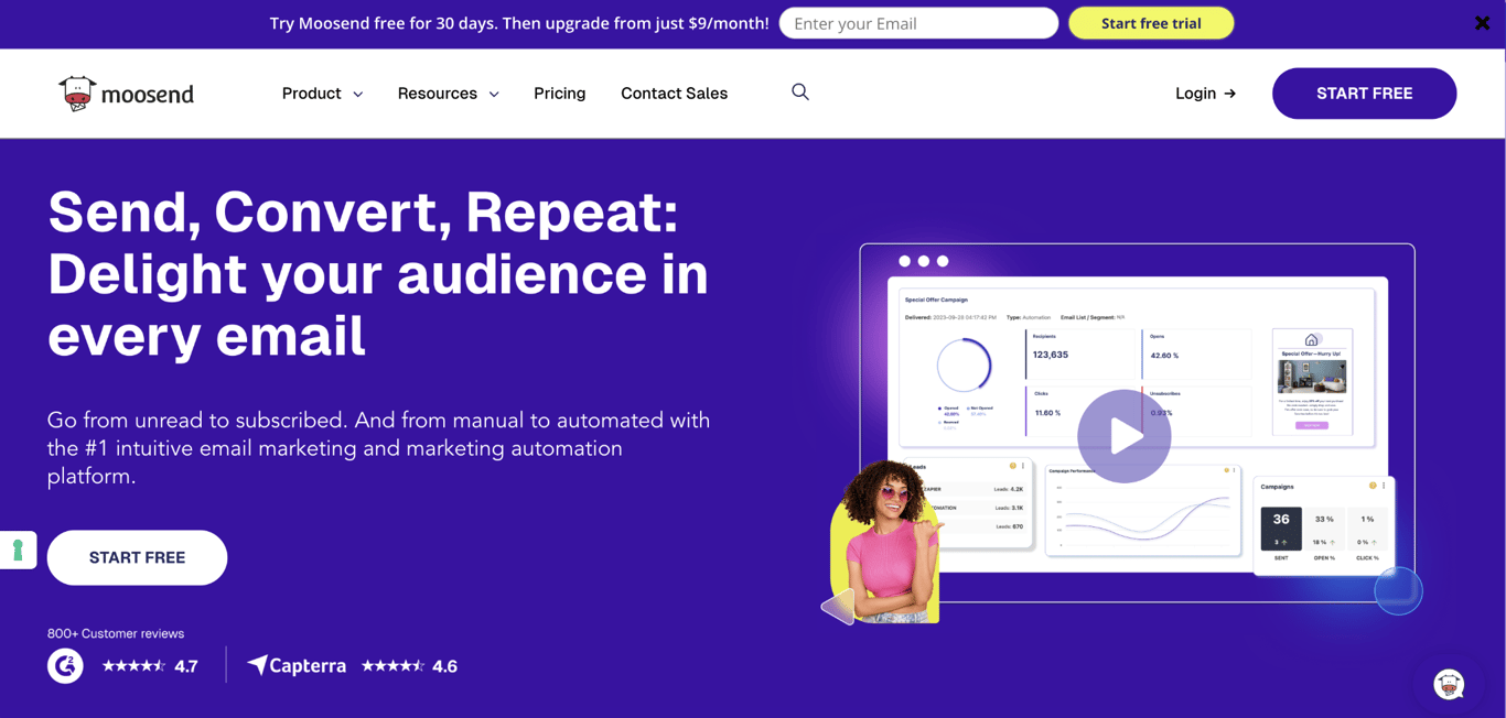 Moosend home page