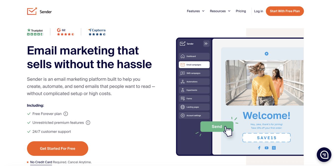 Sender home page