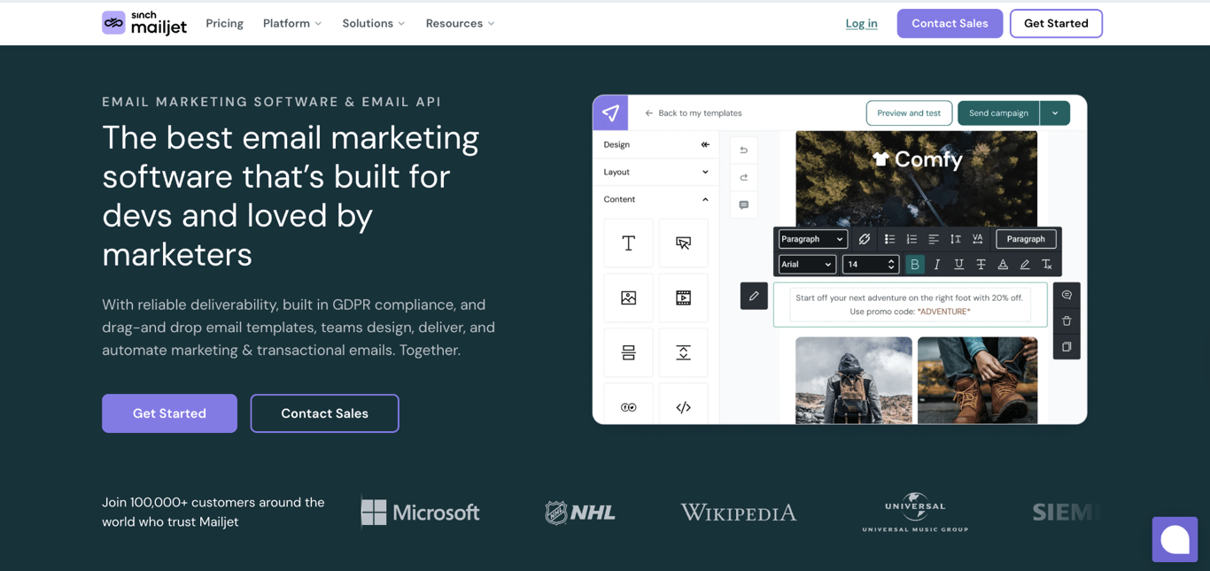 Mailjet home page