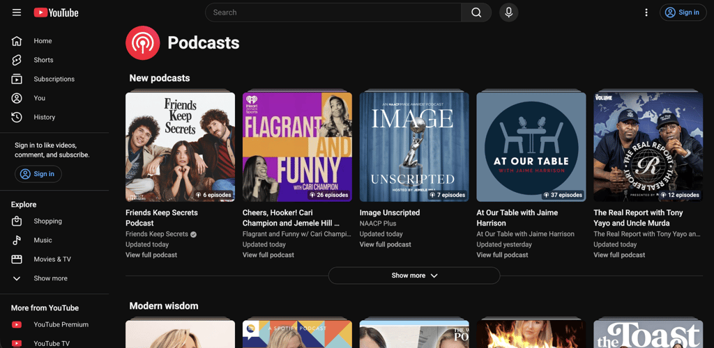 YouTube Podcasts