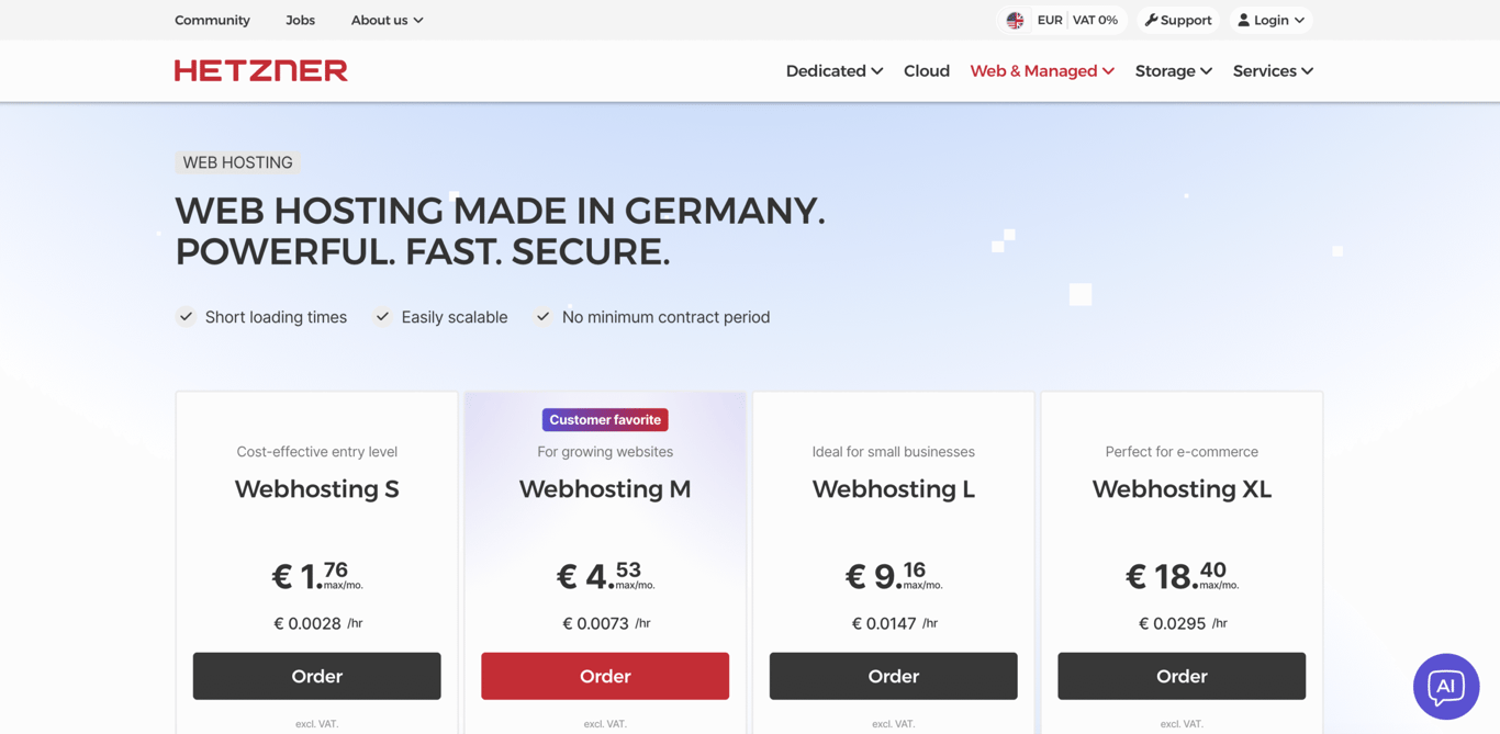Hetzner hosting landing page