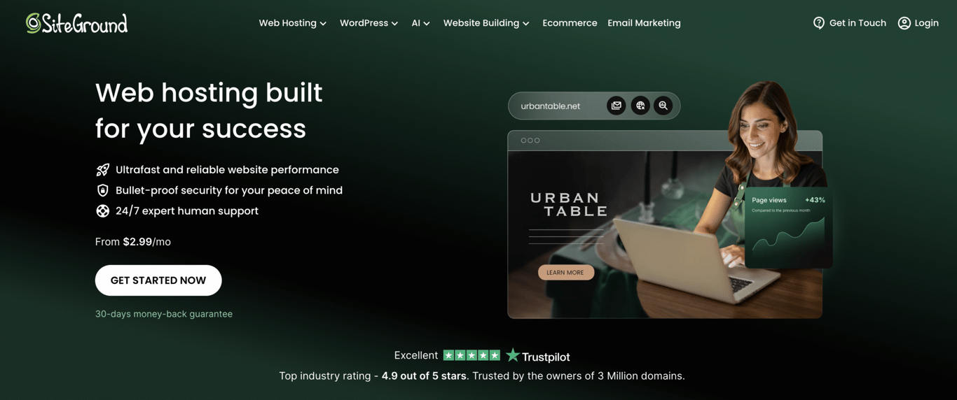 SiteGround hosting landing page