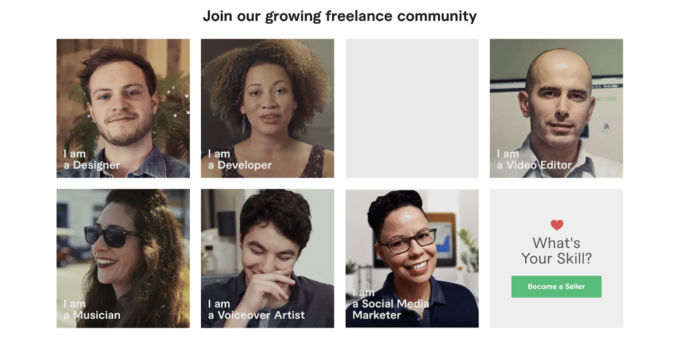 Fiverr seller signup page featuring the freelancer community
