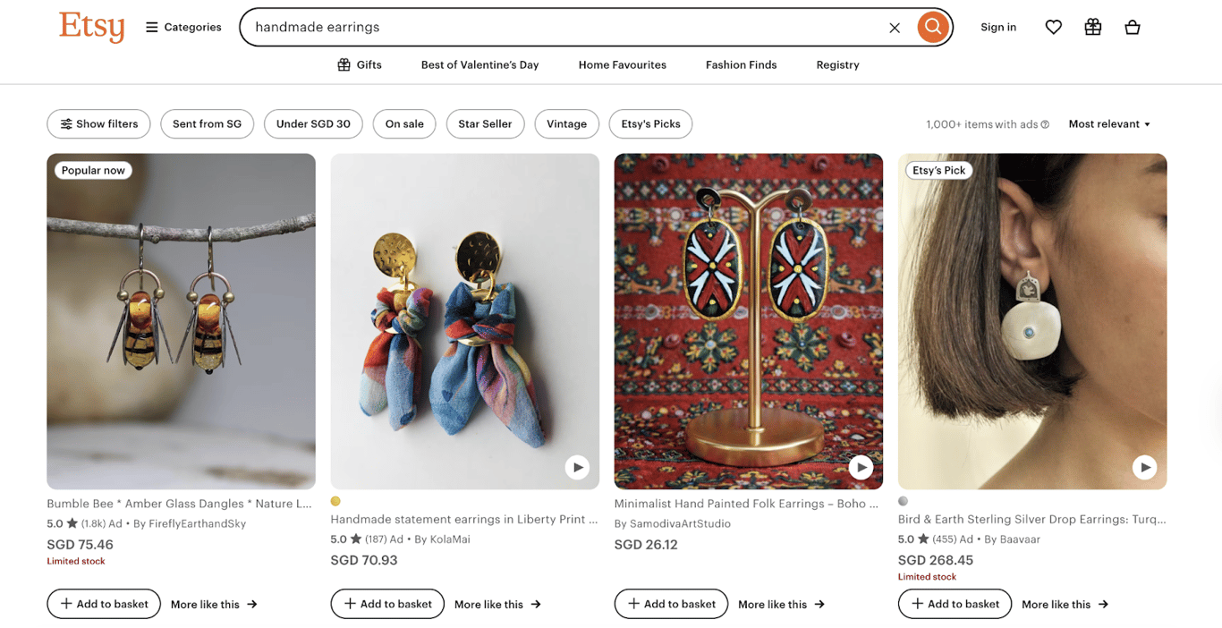 Etsy handmade earrings listing