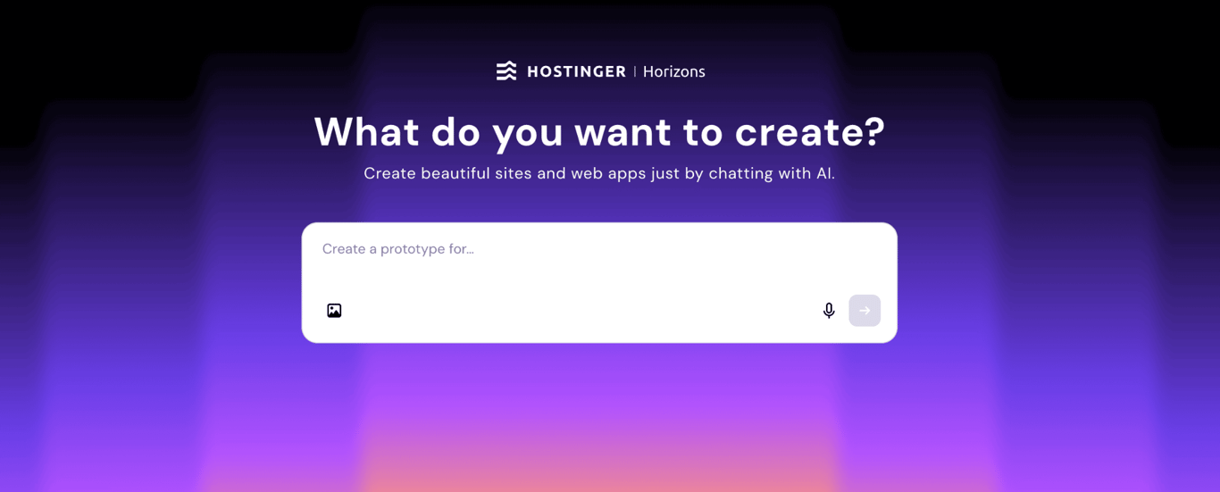 Main dashboard of Hostinger AI Builder