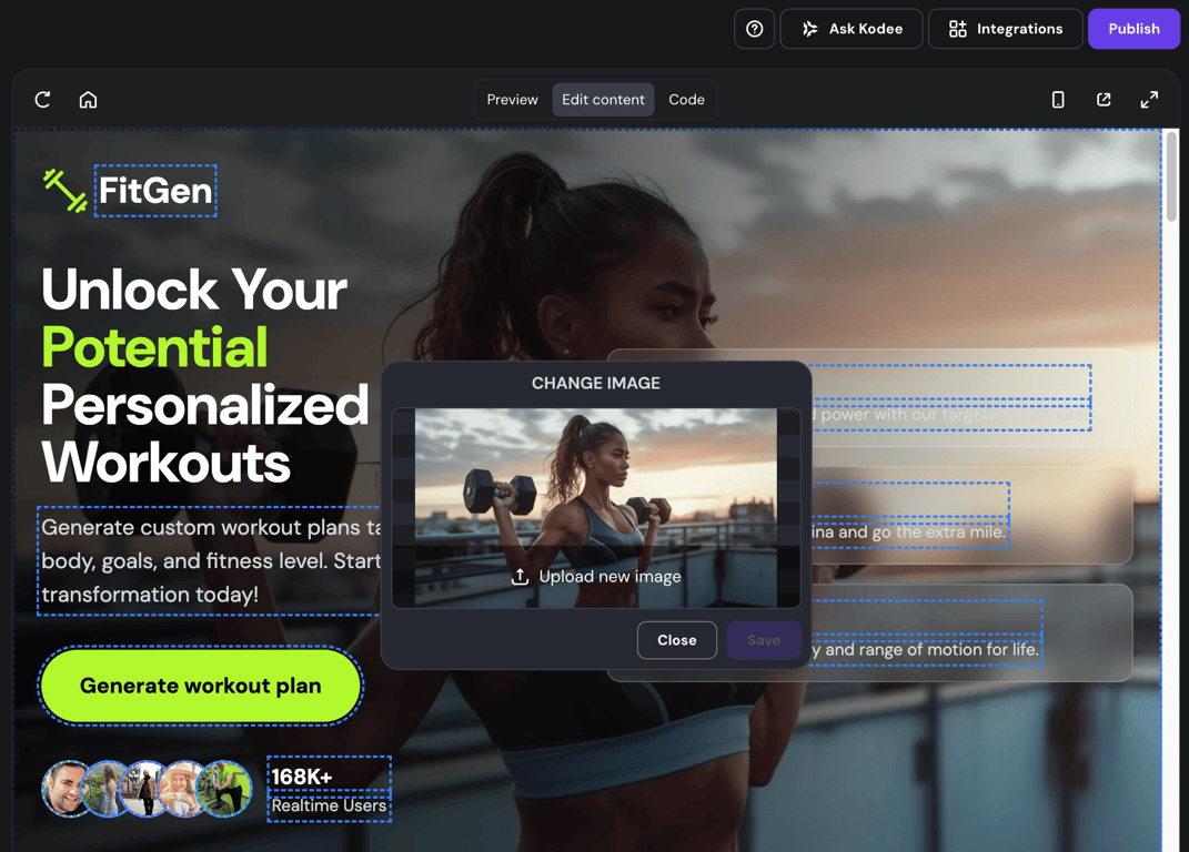Editing panel within Hostinger AI Builder
