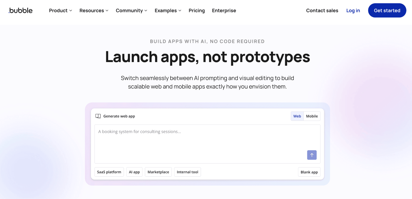 Homepage of Bubble