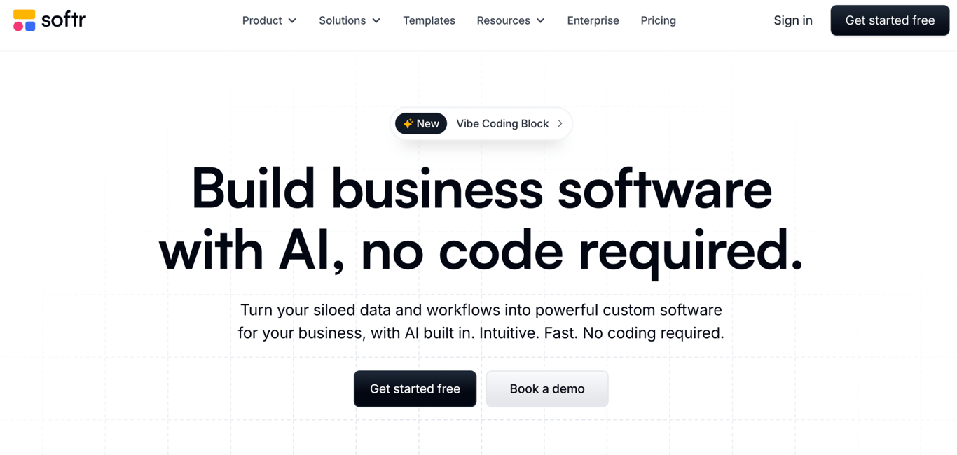 Homepage of Softr