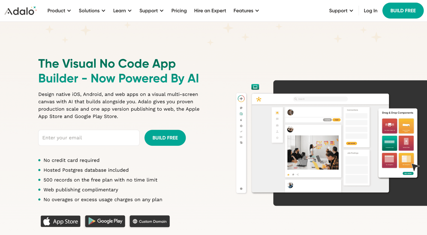 Homepage of Adalo
