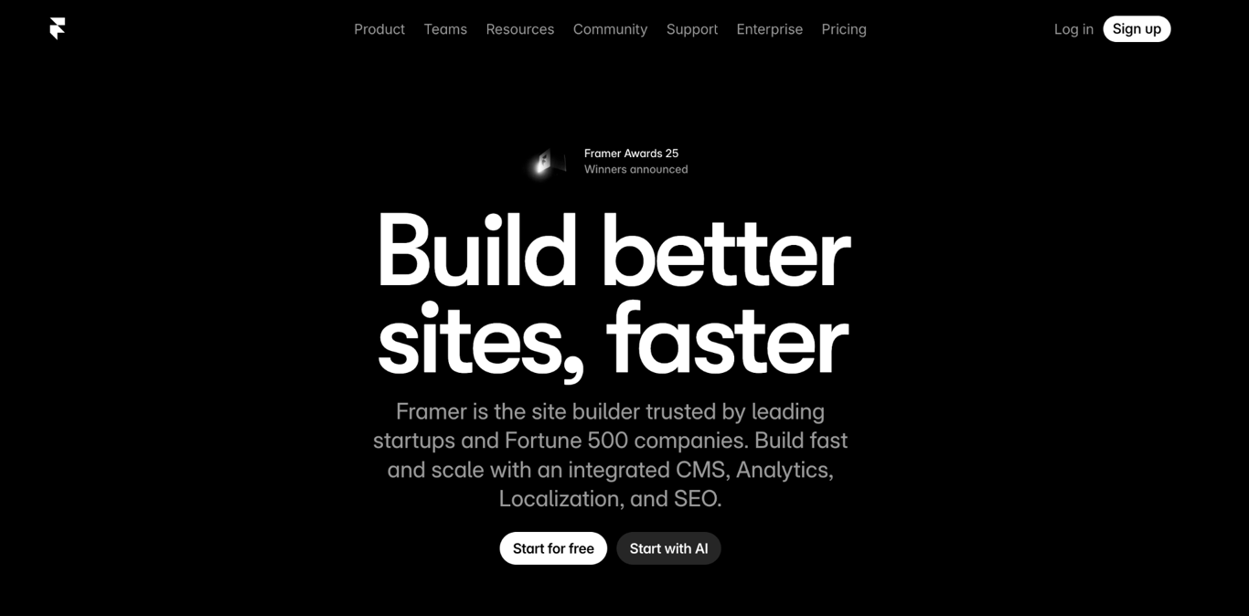 Homepage of Framer