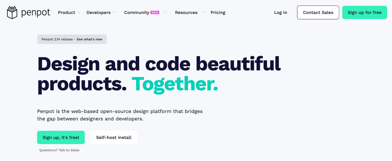 Homepage of Penpot