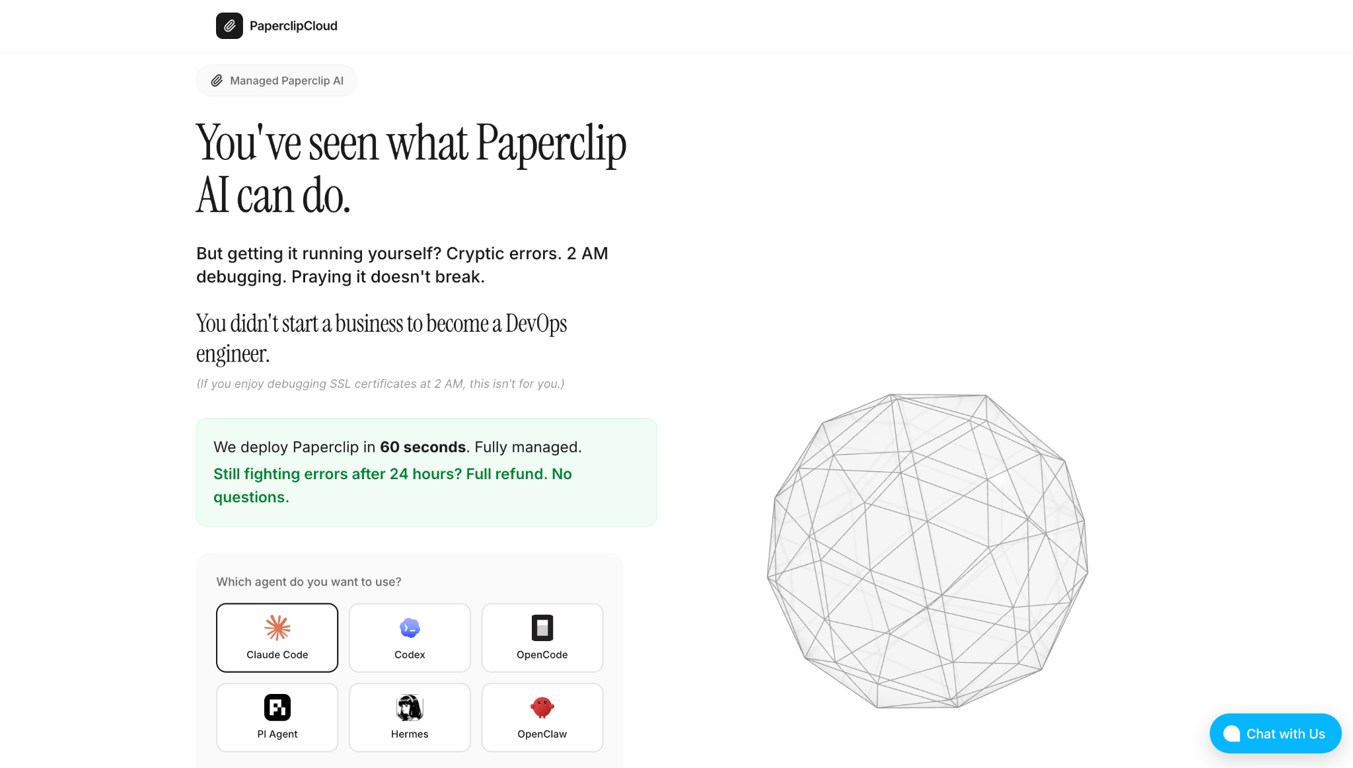PaperclipCloud's landing page