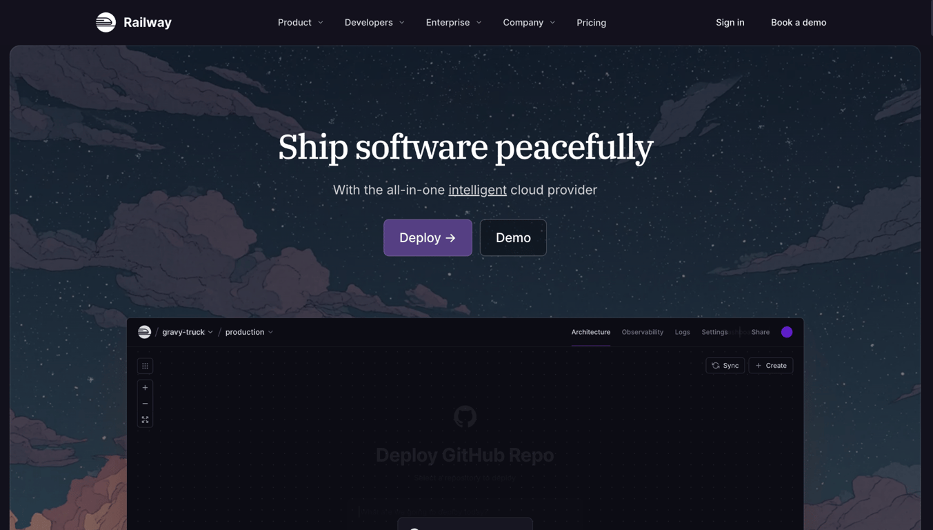 Railway's landing page