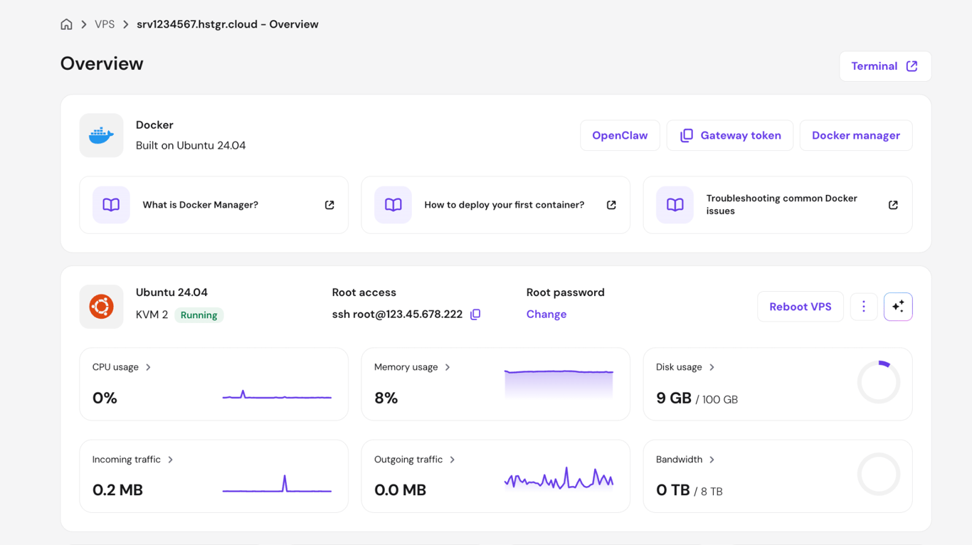 An example of VPS memory usage percentage in hPanel