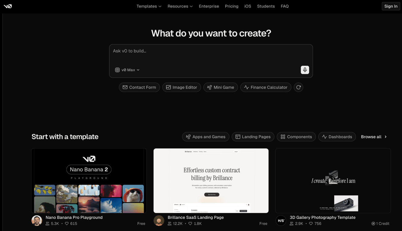 Homepage of v0