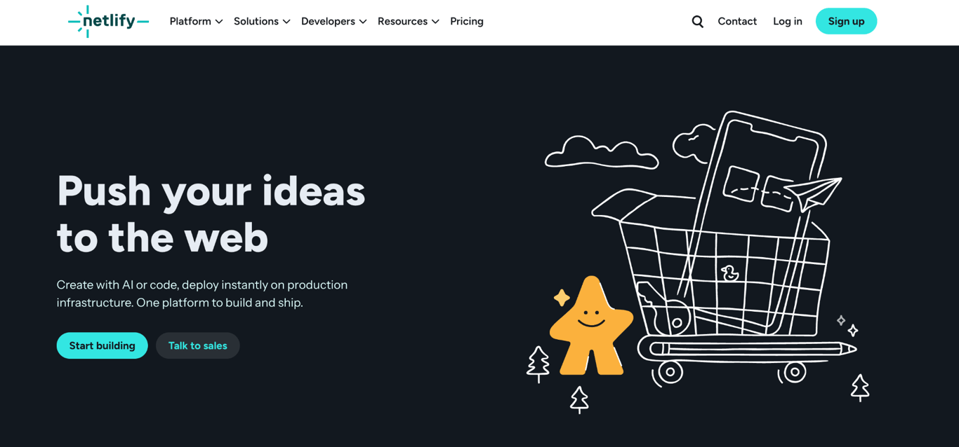 Homepage of Netlify
