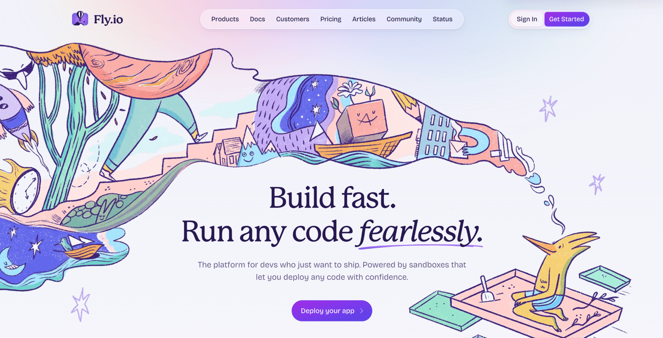 Homepage of Fly.io