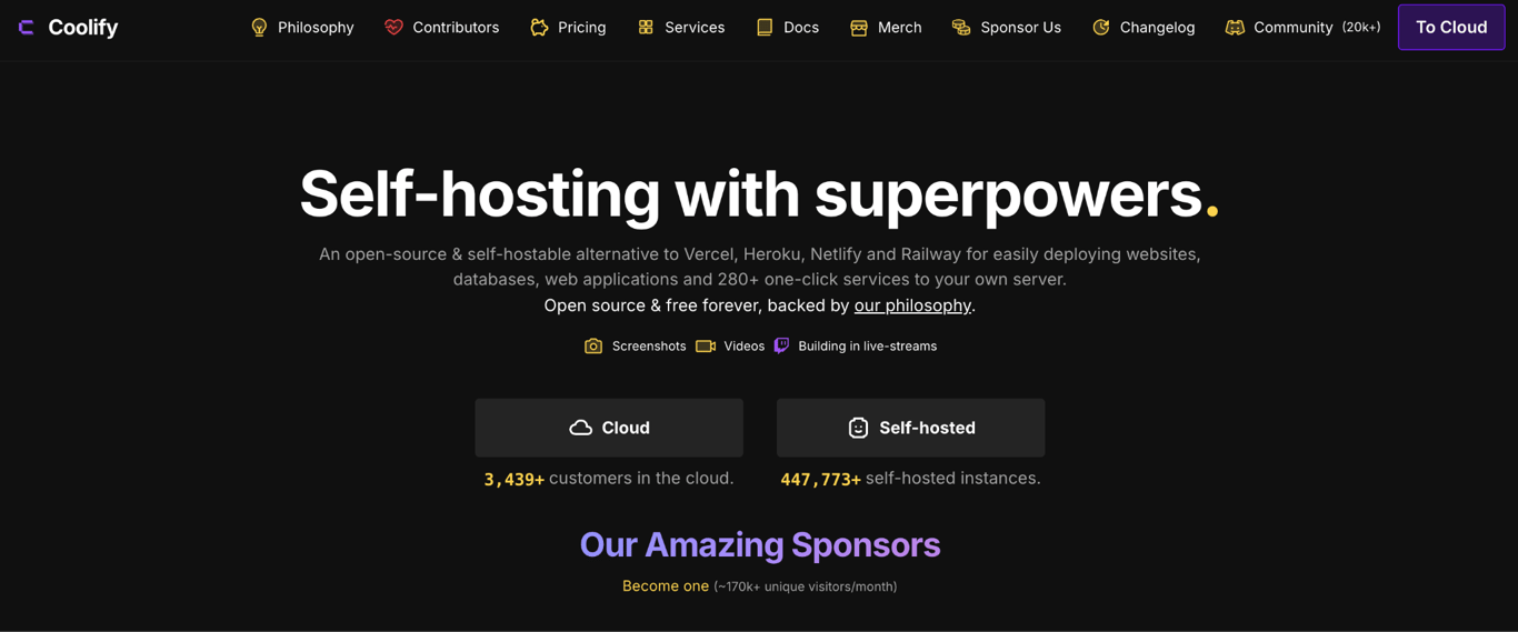 Homepage of Coolify
