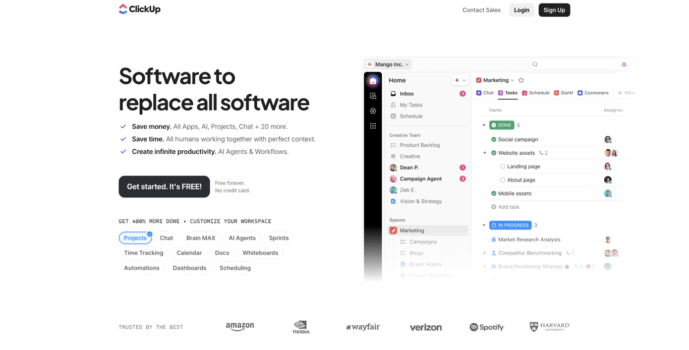 ClickUp landing page