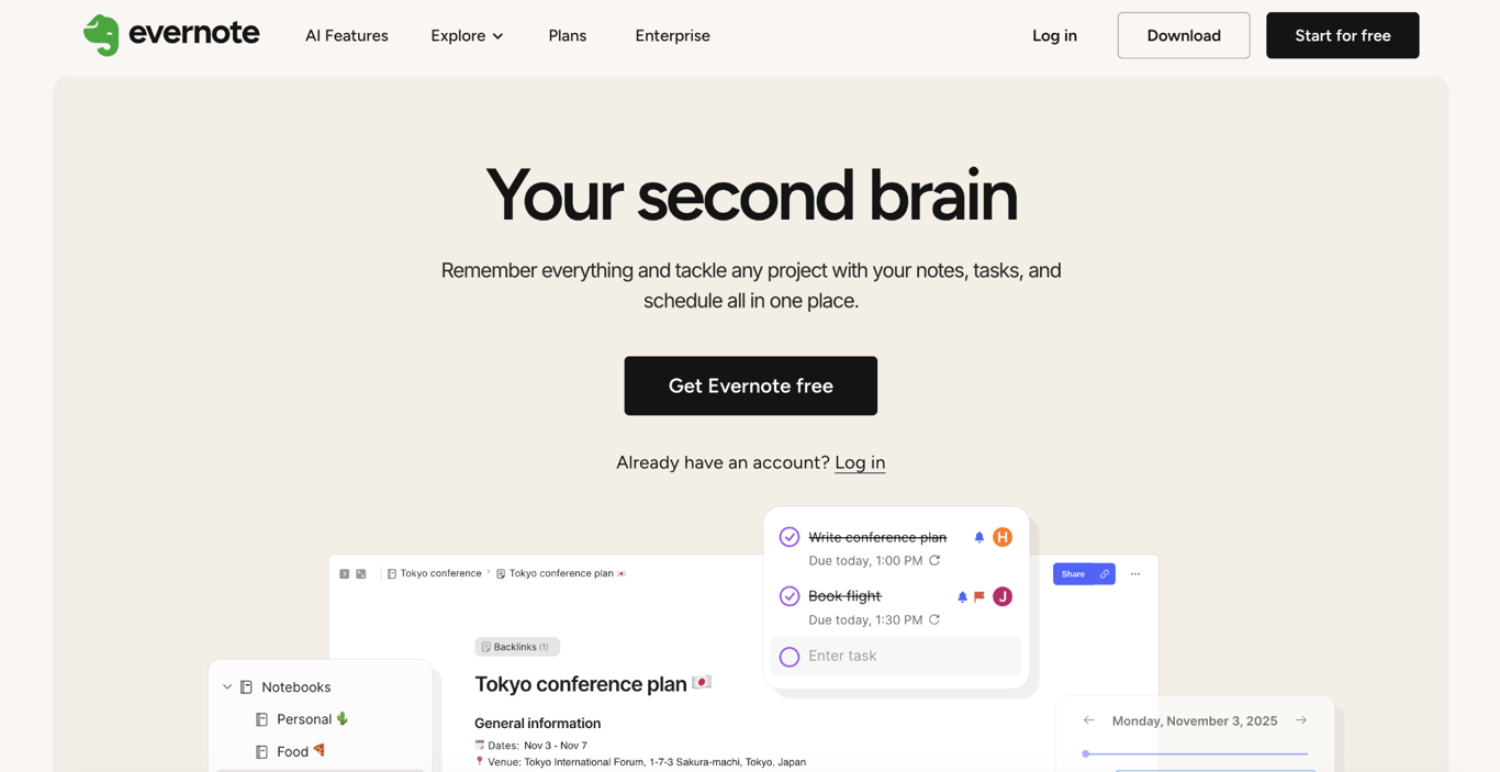 Evernote landing page