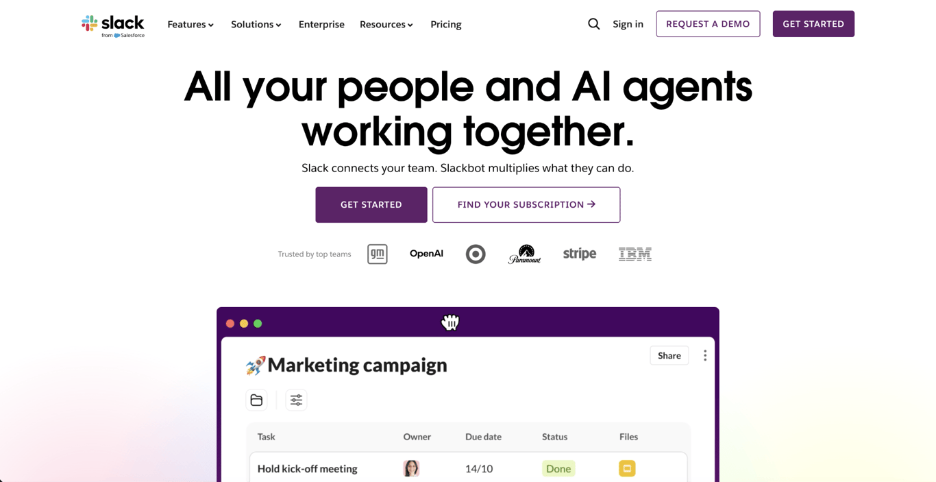 Slack landing page