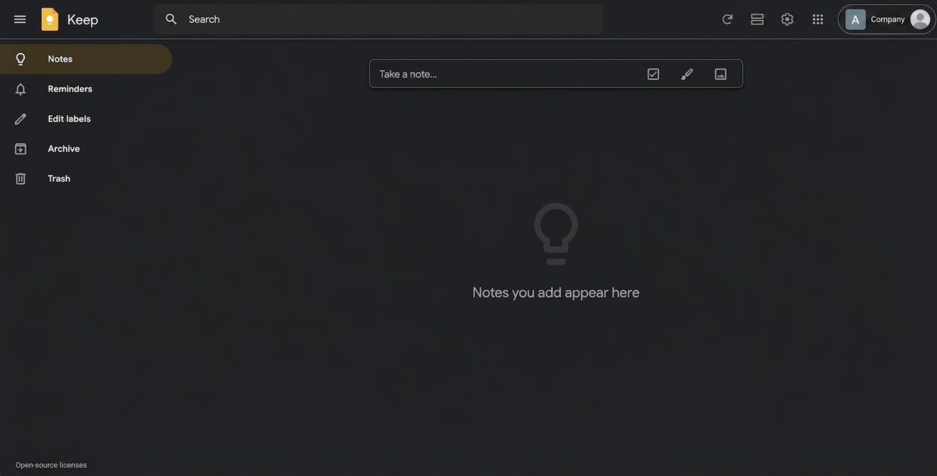 Google Keep page