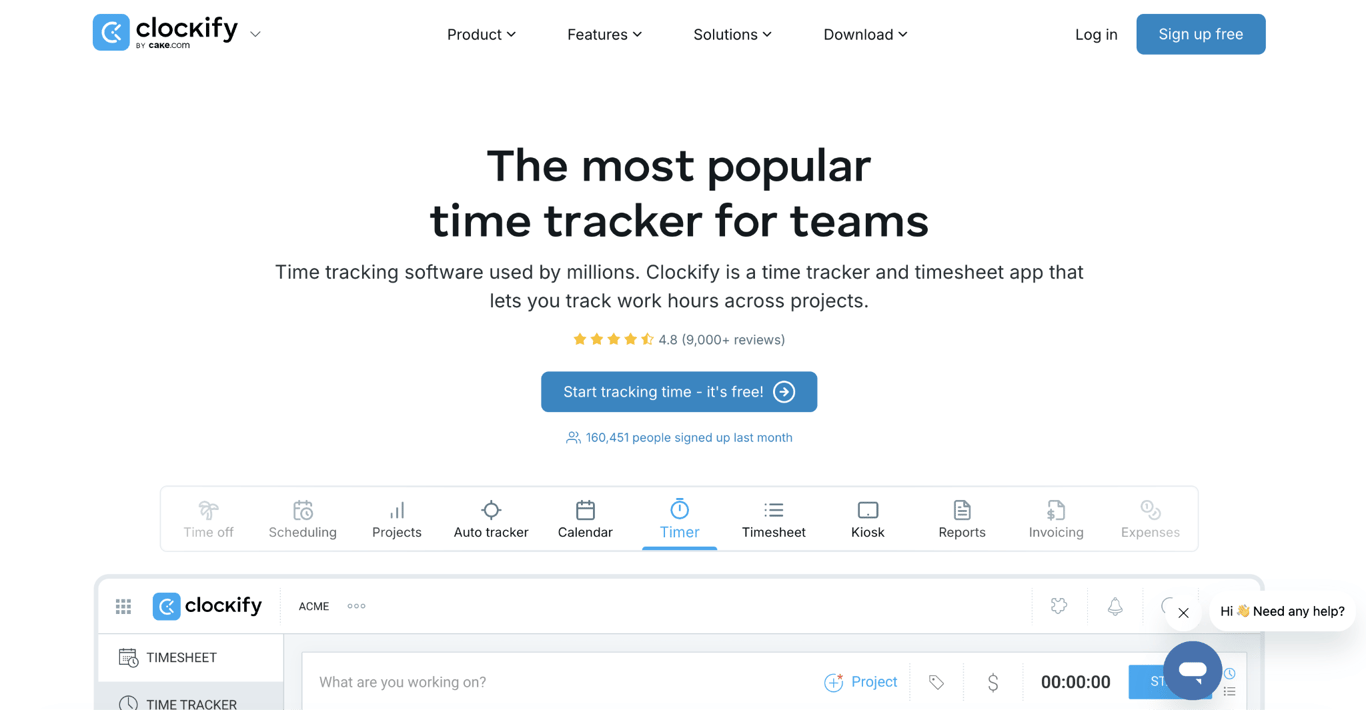 Clockify landing page