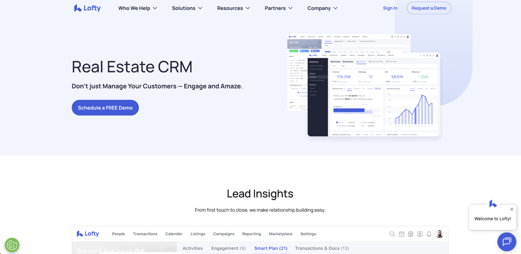 Lofty real estate CRM landing page