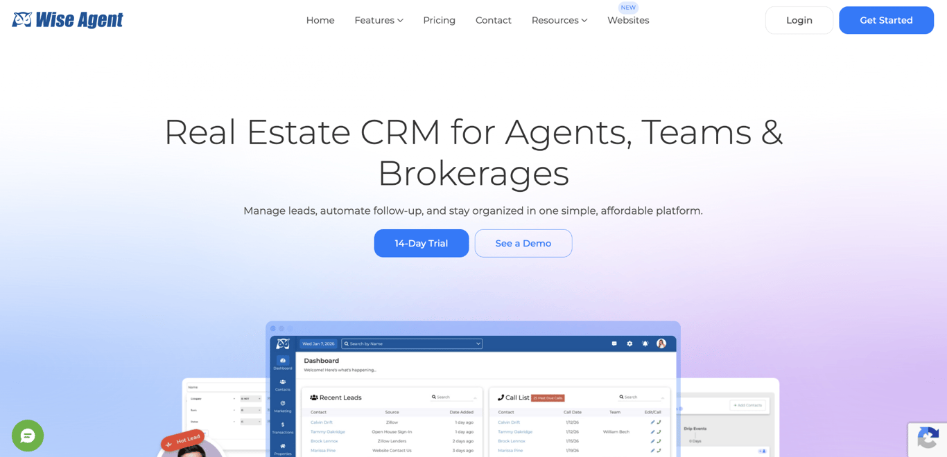 Wise Agent real estate CRM landing page