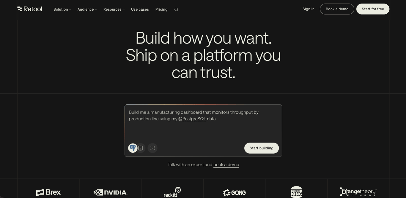 Retool landing page