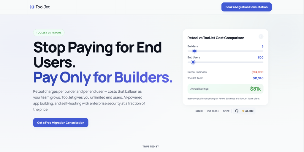 ToolJet landing page