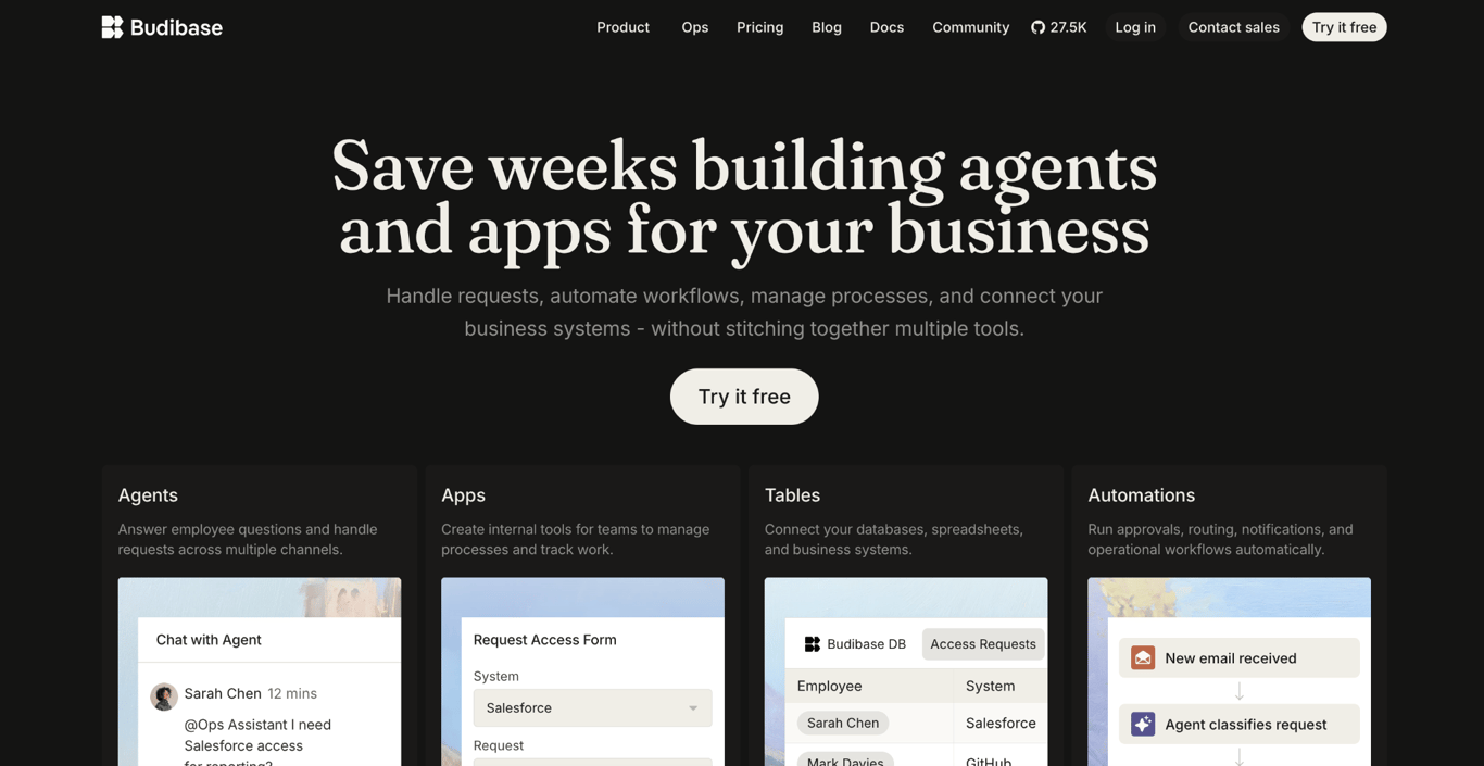 Budibase landing page