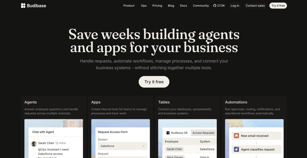 Budibase landing page