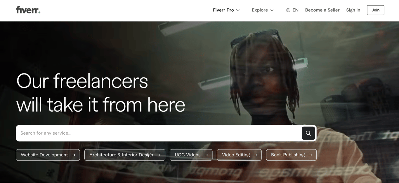 Homepage of Fiverr