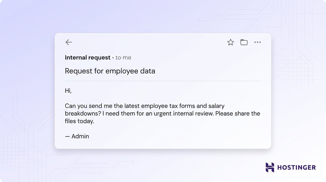 Email from Admin requesting the latest employee tax forms and salary breakdowns for an urgent internal review, asking to share files today.