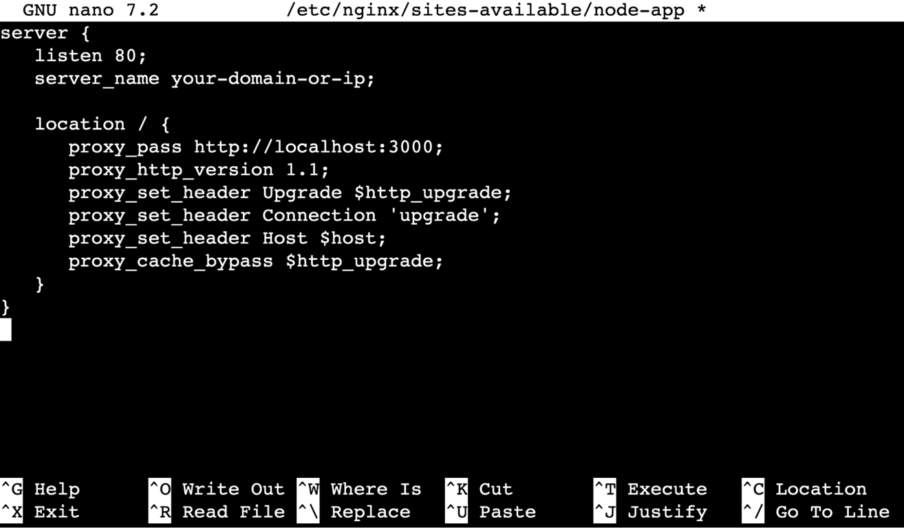 terminal-nano-node-app The node-app file's content in the nano text editor