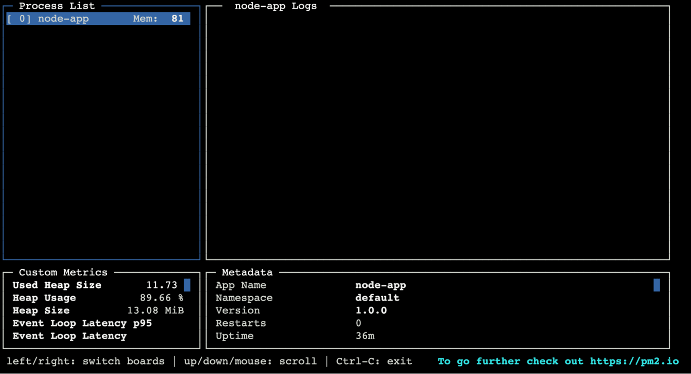 terminal-pm2-monit The pm2 monit command's log in the terminal