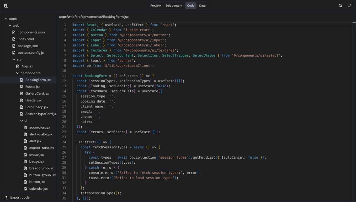 Hostinger Horizons' code editor