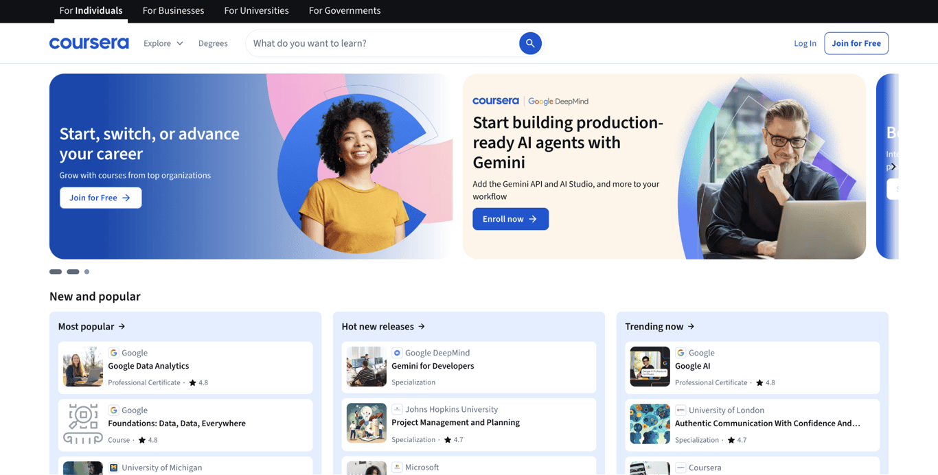 Coursera landing page