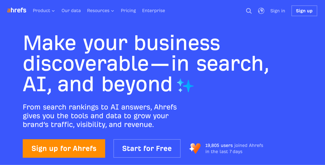 Ahrefs landing page