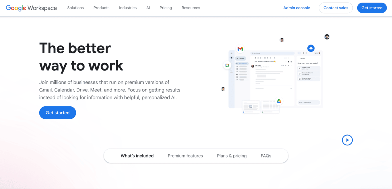 Homepage of Google Workspace, a cloud-based productivity and collaboration suite created by Google.