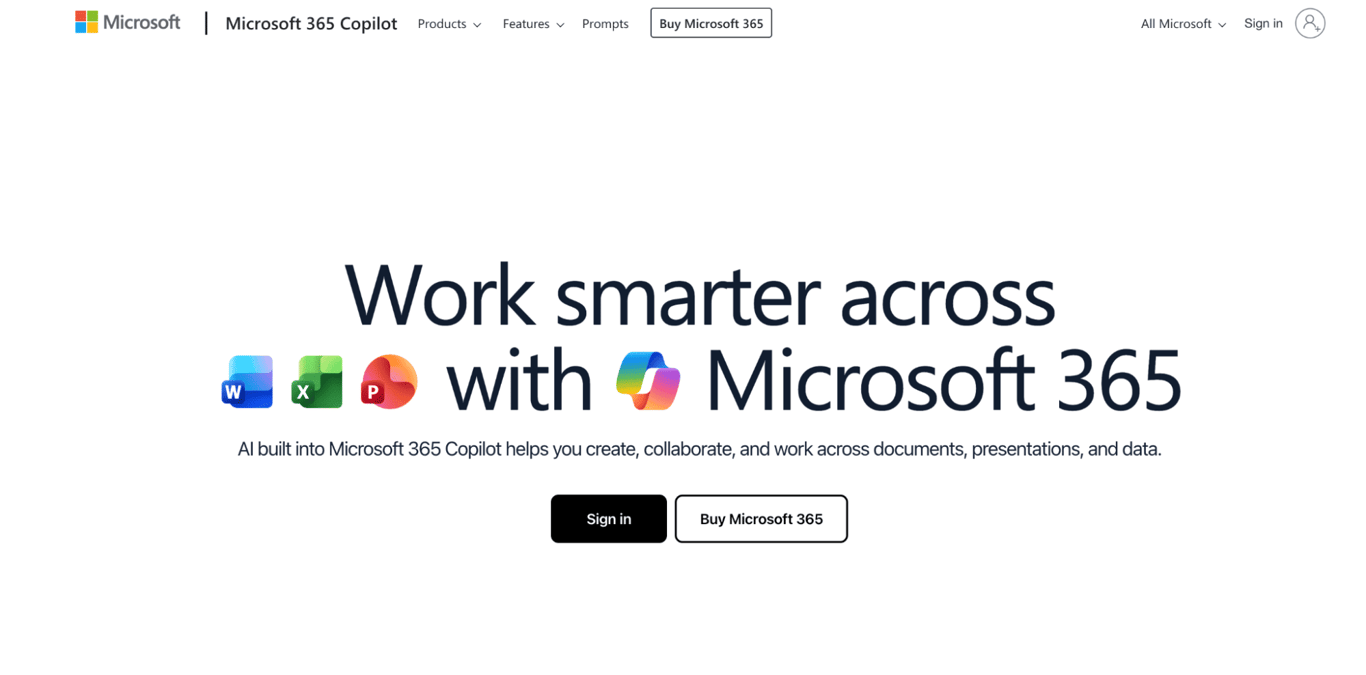Homepage of Microsoft 365, a subscription-based productivity service that includes premium versions of classic Office apps (Word, Excel, PowerPoint), cloud storage, and intelligent cloud services.