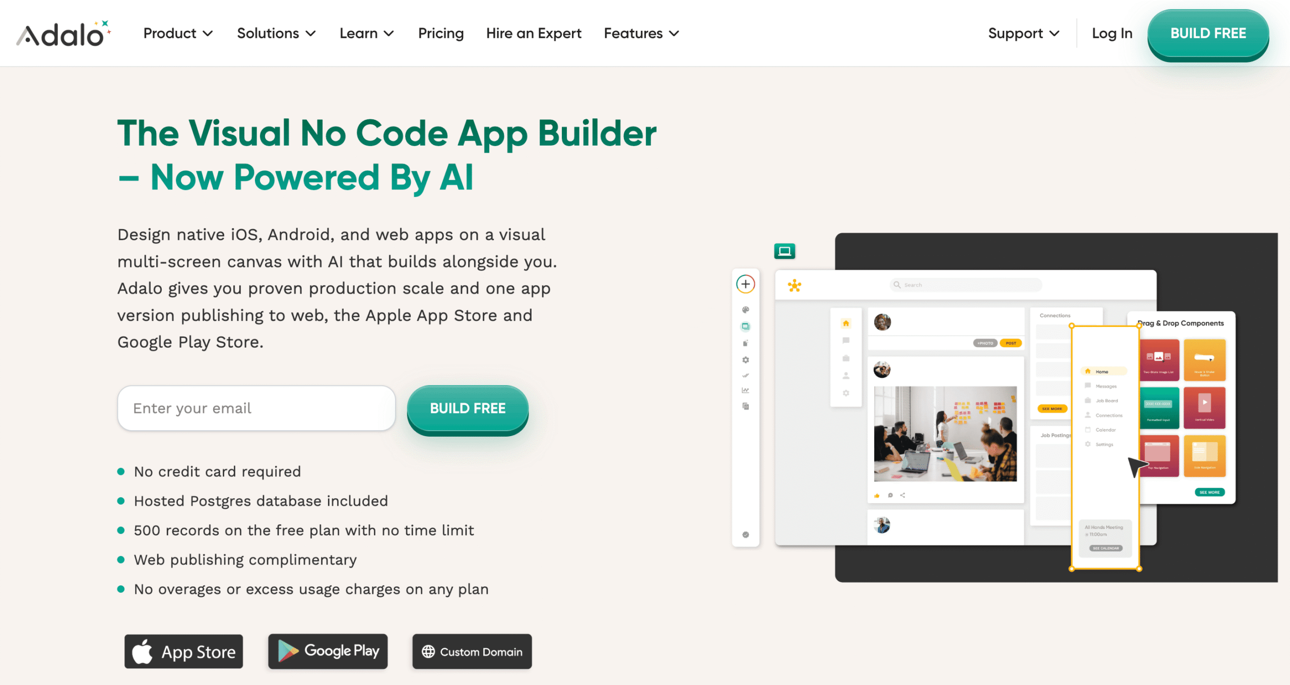 Homepage of Adalo