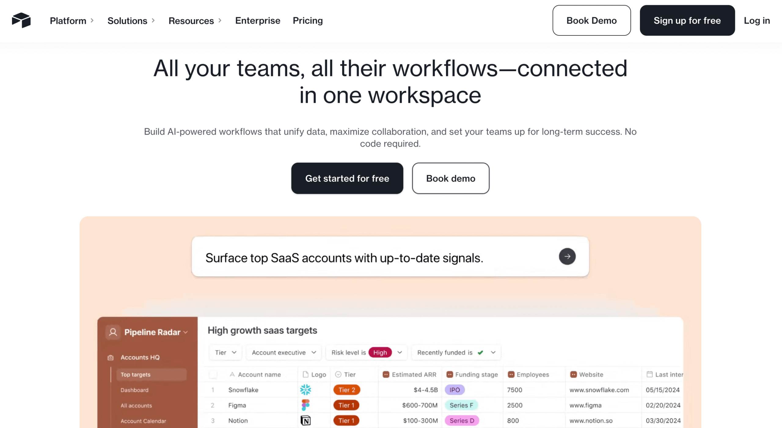 Homepage of Airtable