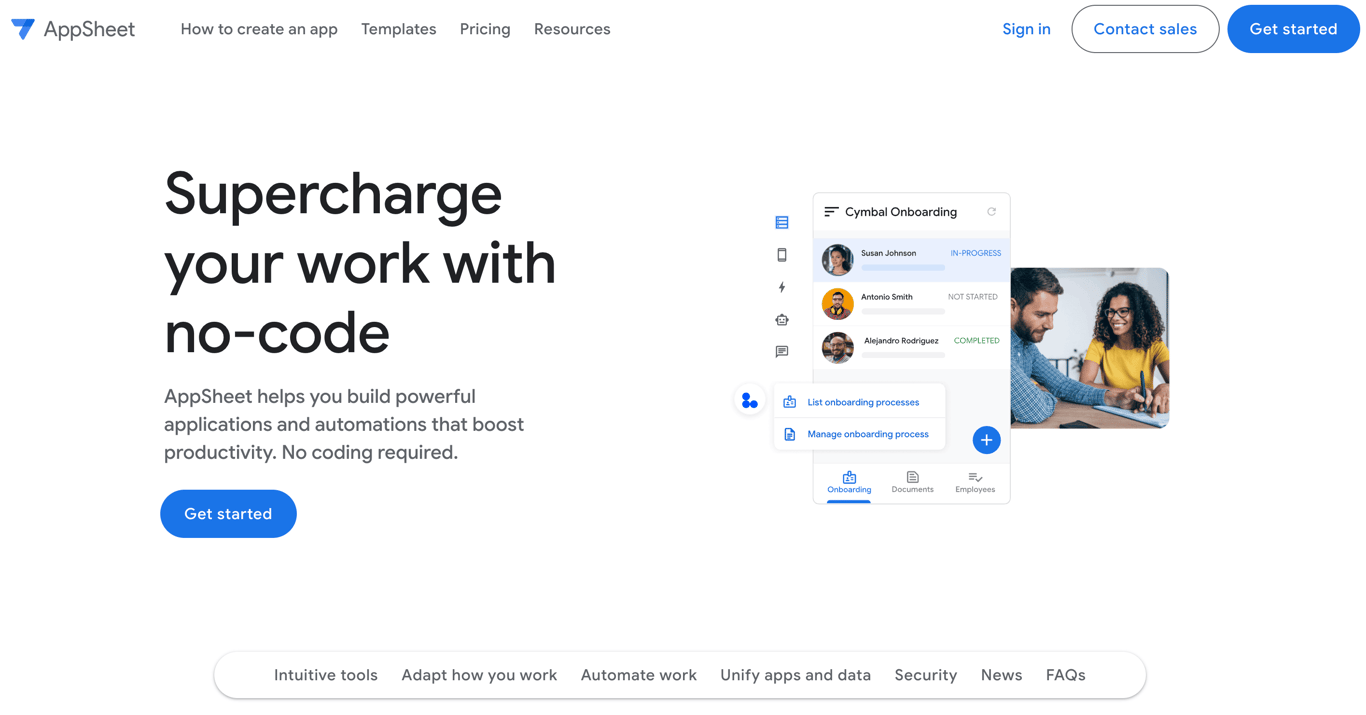 Homepage of AppSheet