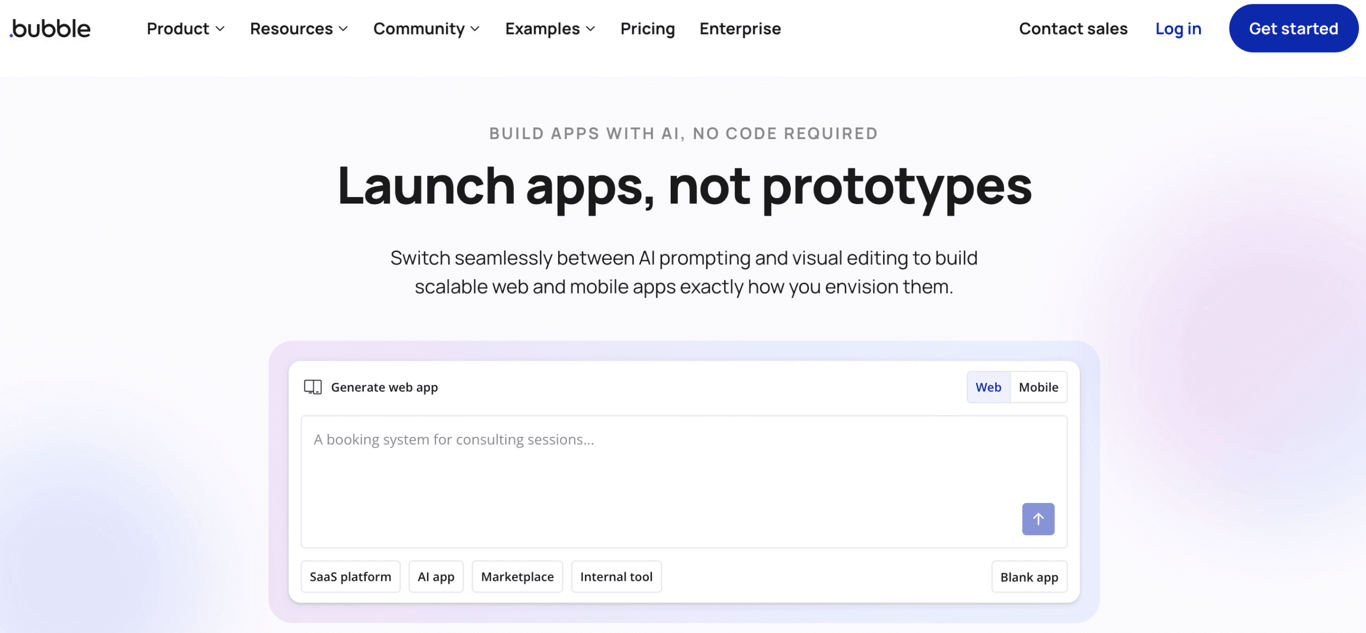 Homepage of Bubble