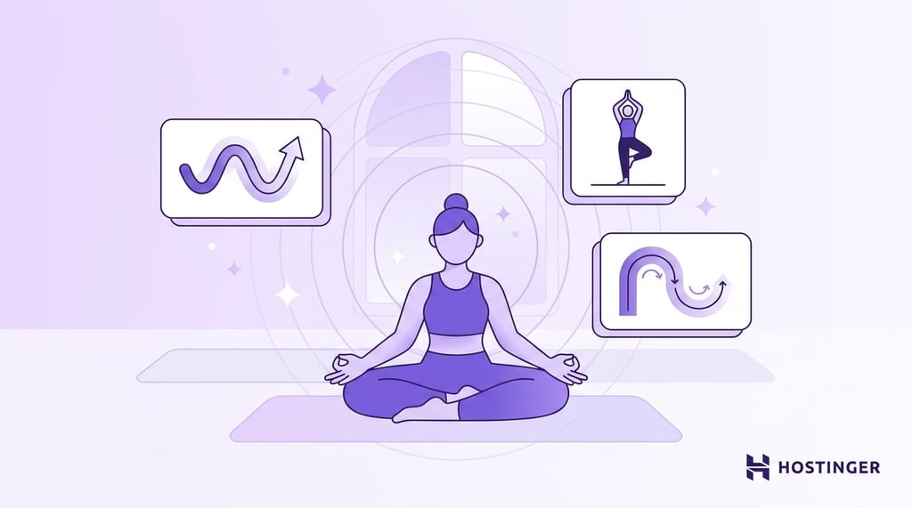 Woman meditating on a yoga mat with icons representing wellness, mindfulness, flexibility, and personal growth.