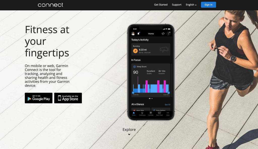 Homepage of Garmin Connect