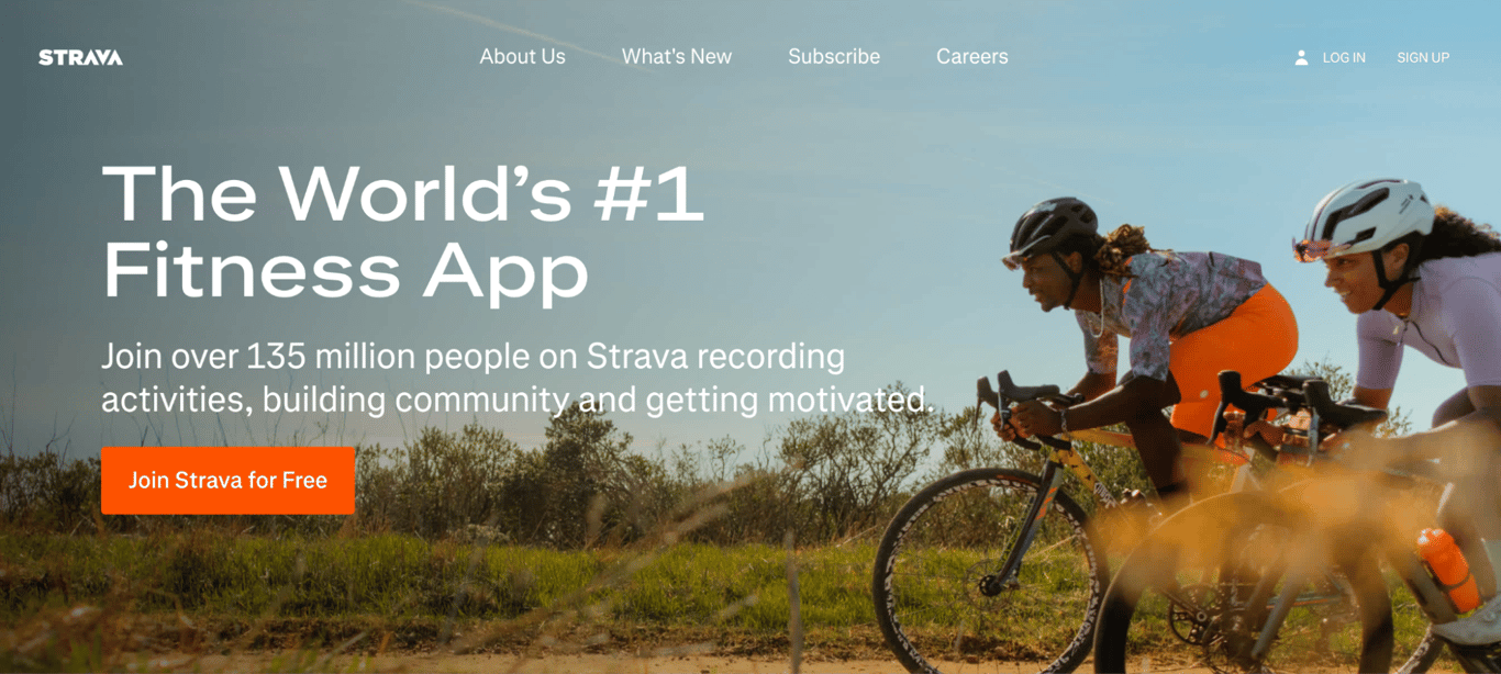 Homepage of Strava