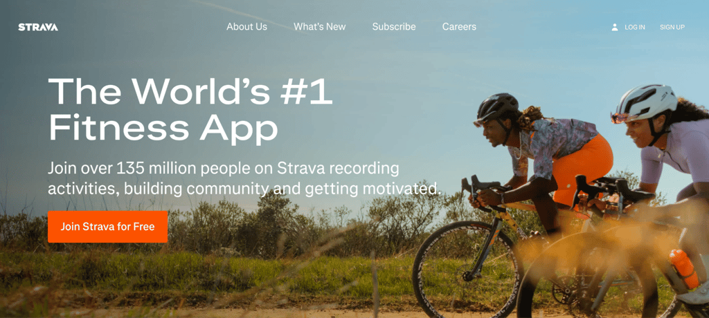 Homepage of Strava